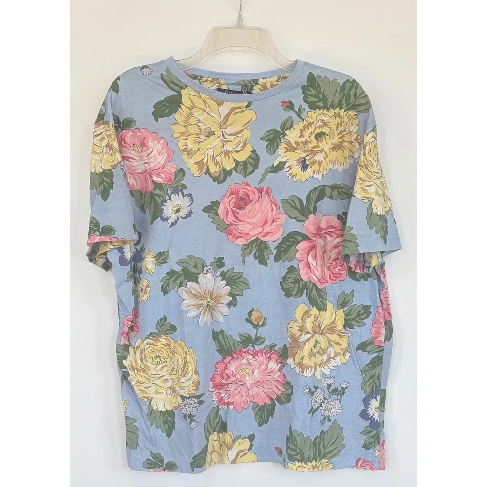 Polo Ralph Lauren Classic Fit Floral T-Shirt Mens Large Blue Pink Yellow Rose
